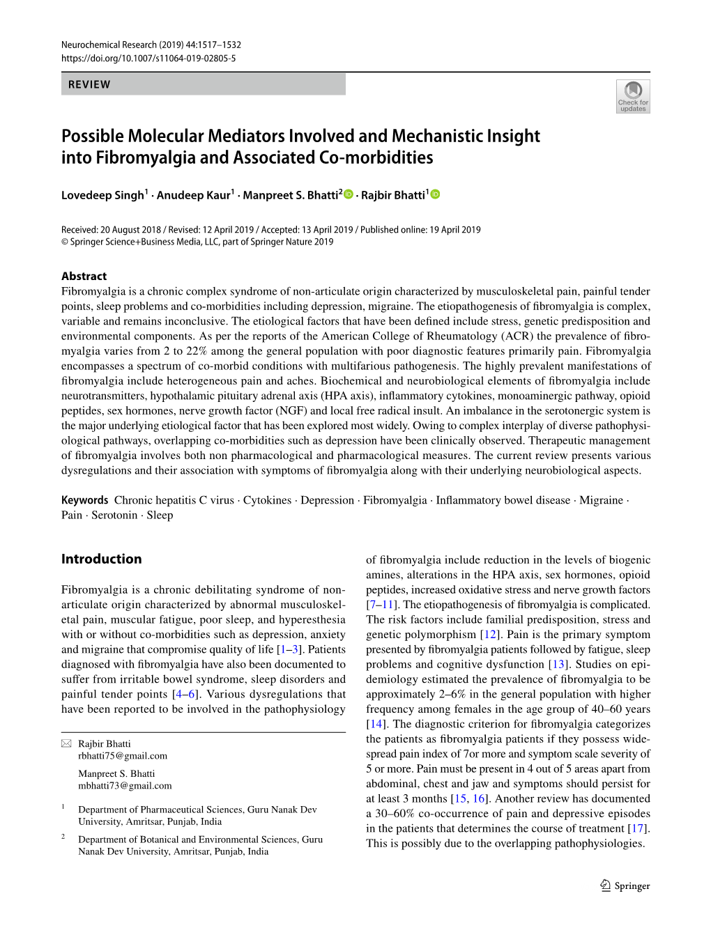 Possible Molecular Mediators Involved and Mechanistic Insight Into Fibromyalgia and Associated Co‑Morbidities