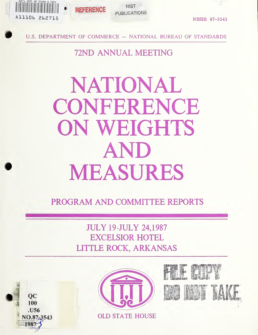 National Conference on Weights and Measures, Program and Committee Reports