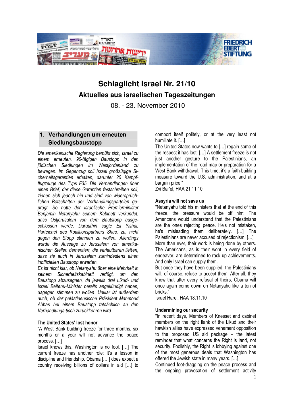 Schlaglicht Israel Nr. 21/10 Aktuelles Aus Israelischen Tageszeitungen 08