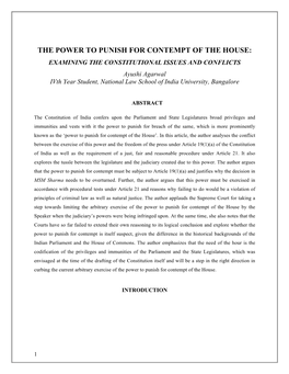 The Power to Punish for Contempt of the House