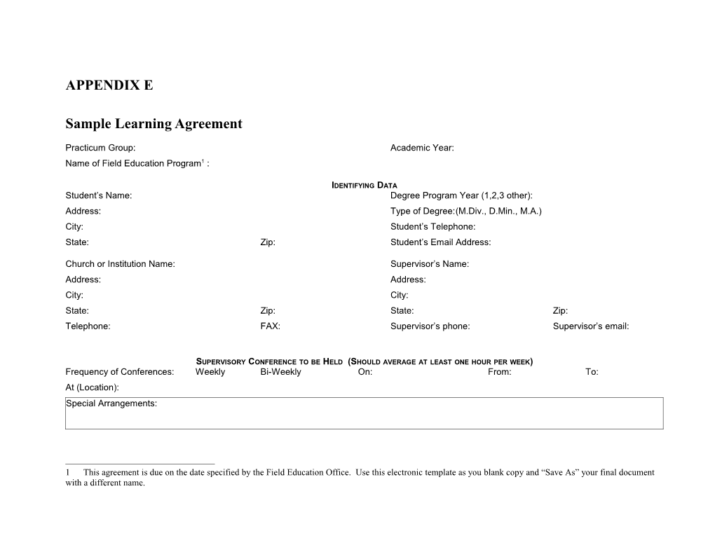 Sample Learning Agreement