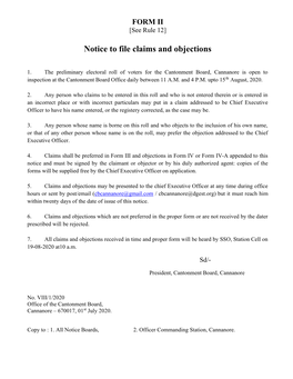 Notice to File Claims and Objections