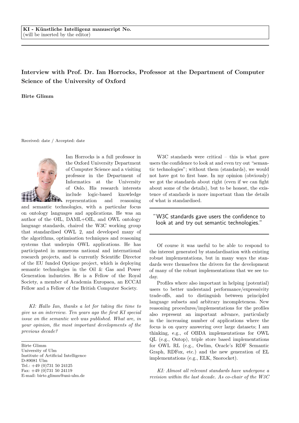 Interview with Prof. Dr. Ian Horrocks, Professor at the Department of Computer Science of the University of Oxford