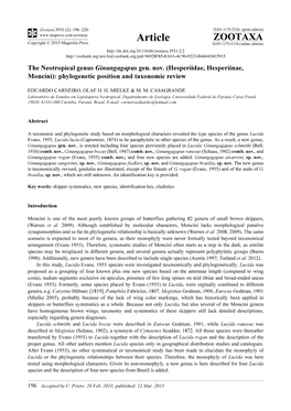(Hesperiidae, Hesperiinae, Moncini): Phylogenetic Position and Taxonomic Review