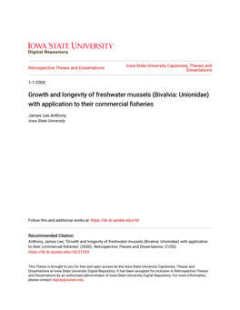 Growth and Longevity of Freshwater Mussels (Bivalvia: Unionidae) with Application to Their Commercial Fisheries