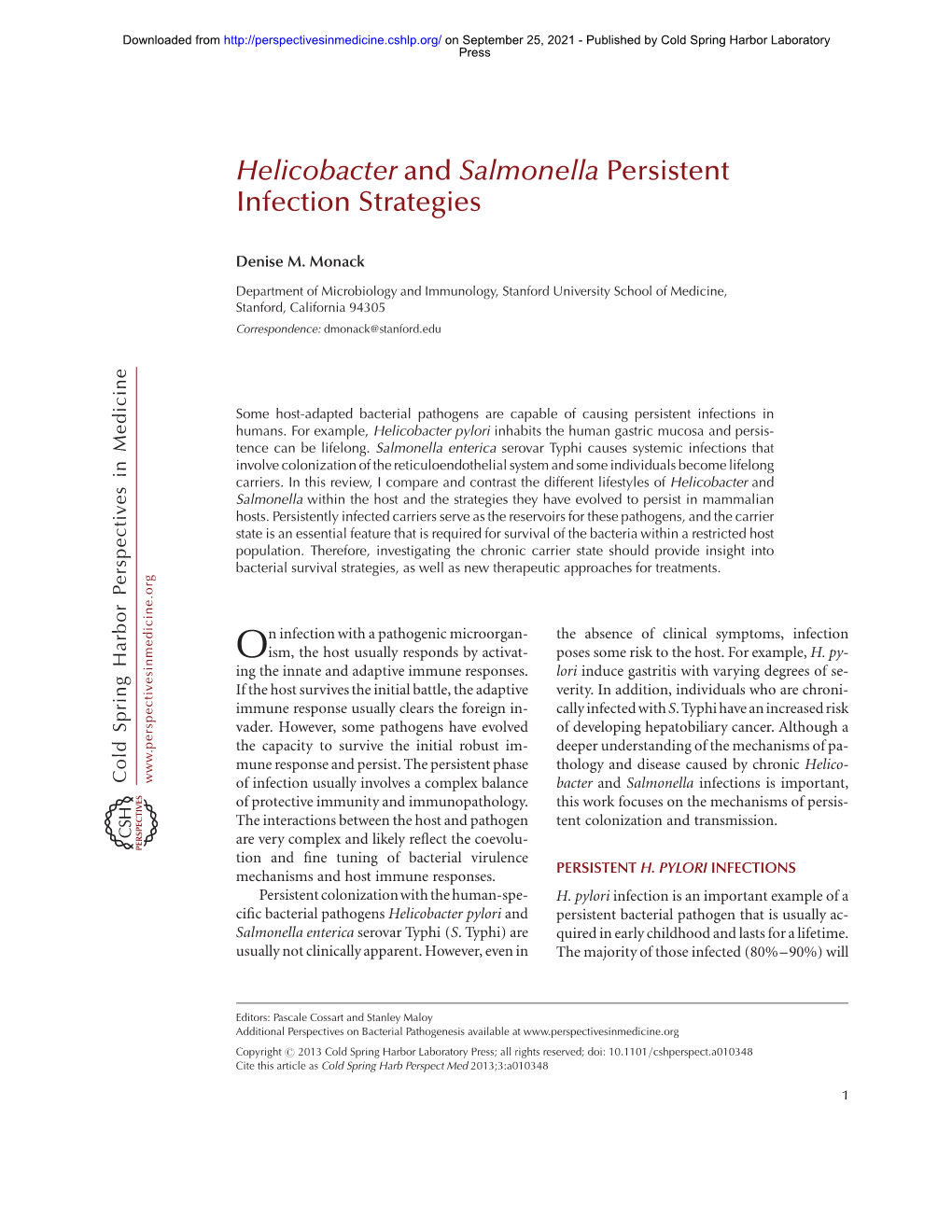Helicobacter and Salmonella Persistent Infection Strategies
