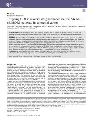 Targeting CD133 Reverses Drug-Resistance Via the AKT/NF-ÎºB/MDR1 Pathway in Colorectal Cancer