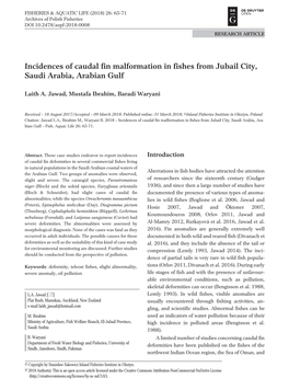 Incidences of Caudal Fin Malformation in Fishes from Jubail City, Saudi Arabia, Arabian Gulf