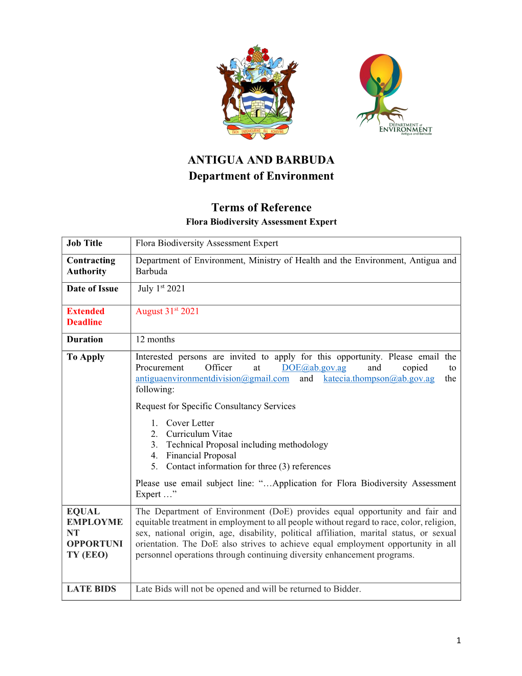 ANTIGUA and BARBUDA Department of Environment Terms