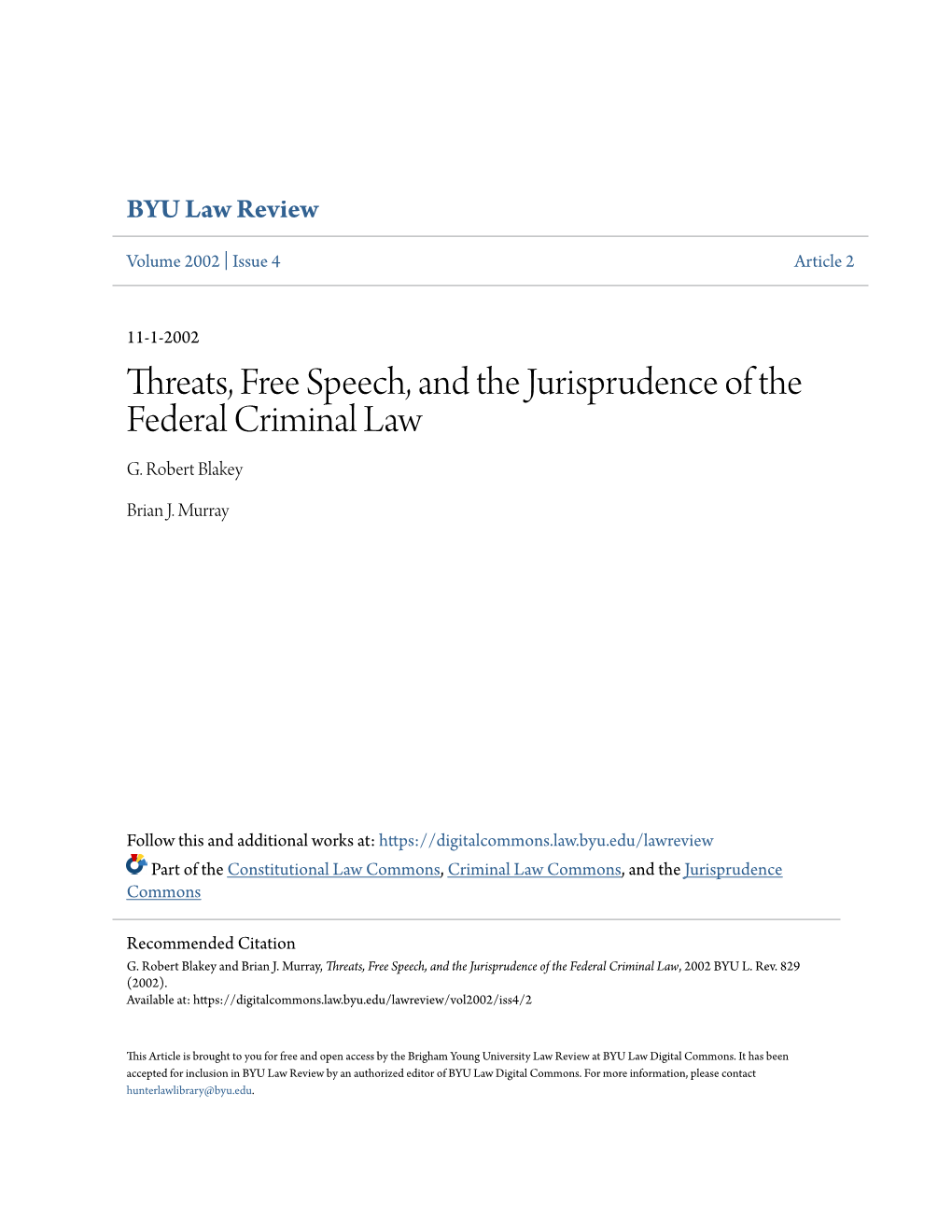 Threats, Free Speech, and the Jurisprudence of the Federal Criminal Law G