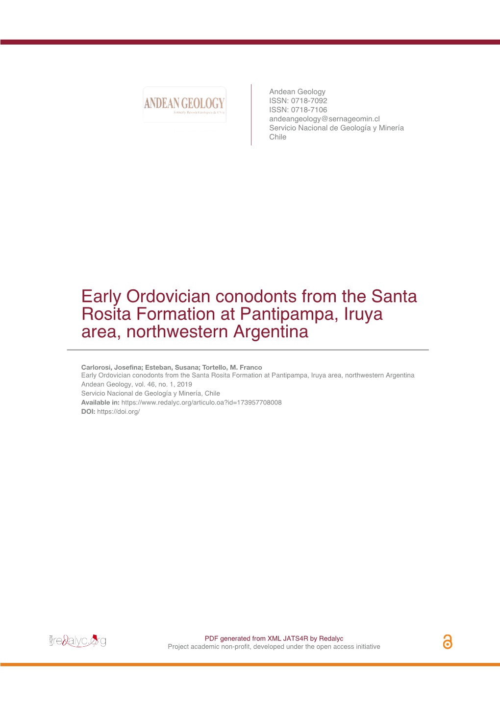 Early Ordovician Conodonts from the Santa Rosita Formation at Pantipampa, Iruya Area, Northwestern Argentina