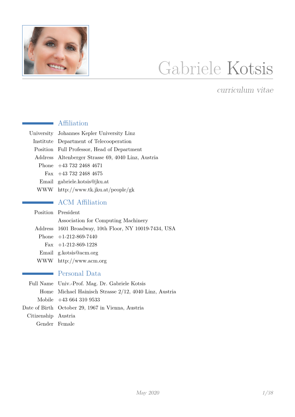 Gabriele Kotsis Curriculum Vitae