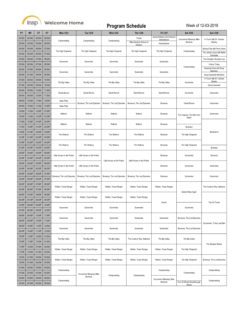 Weekly INSP Schedule