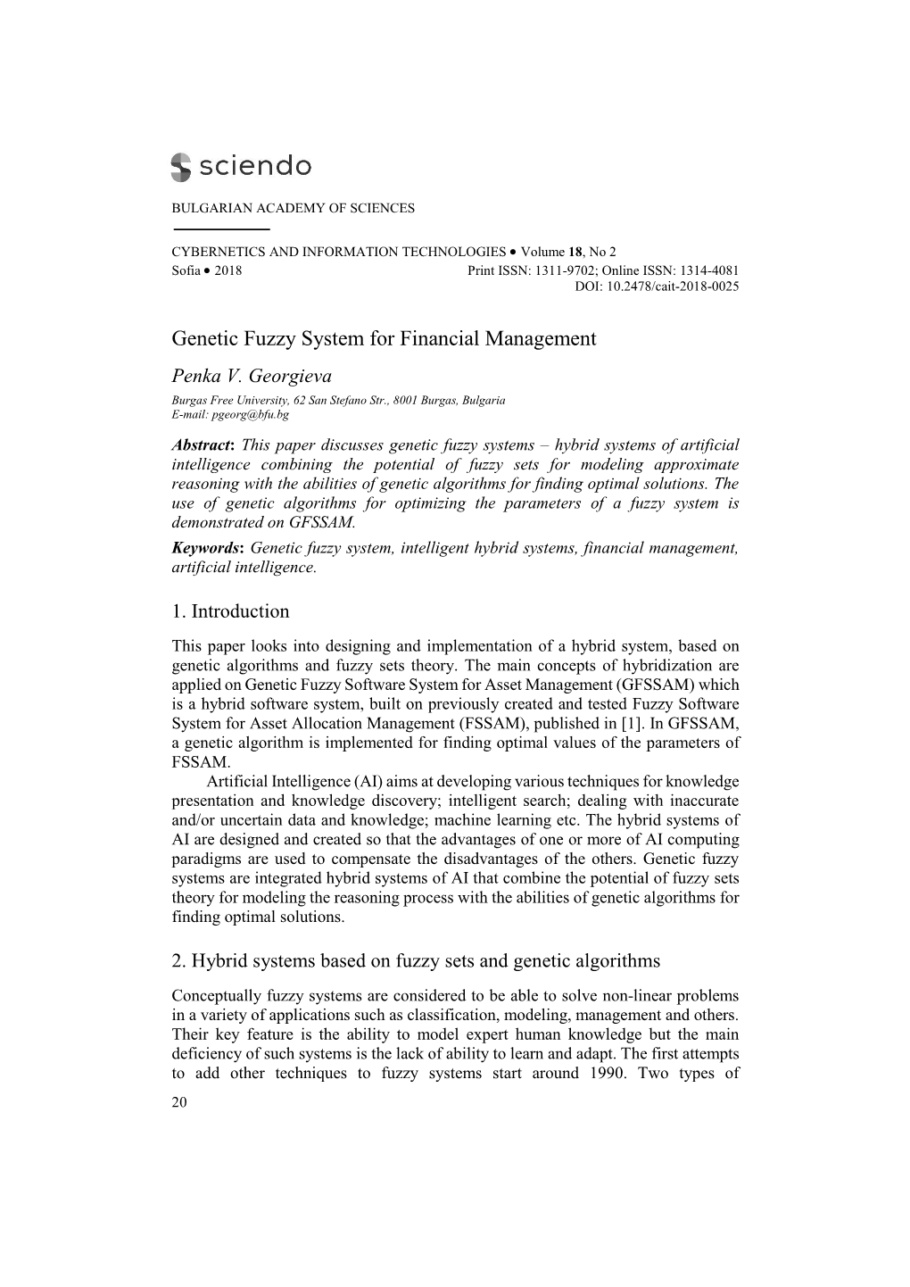 Genetic Fuzzy System for Financial Management Penka V
