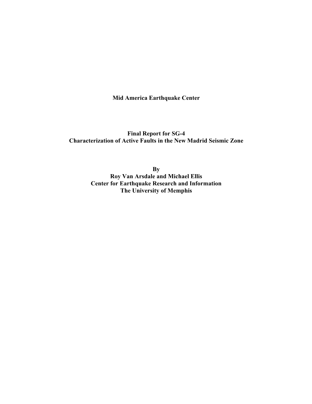 Mid America Earthquake Center Final Report for SG-4 Characterization of Active Faults in the New Madrid Seismic Zone by Roy