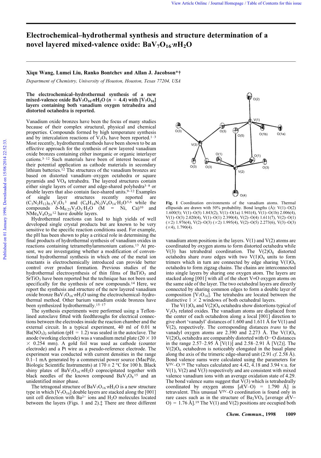 Electrochemical–Hydrothermal Synthesis and Structure