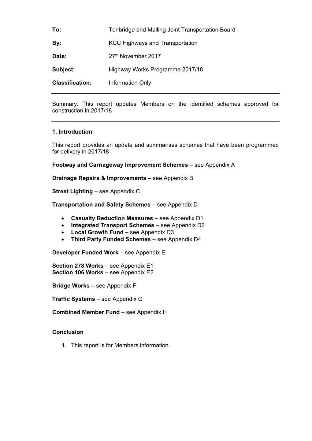 Subject: Highway Works Programme 2011/12