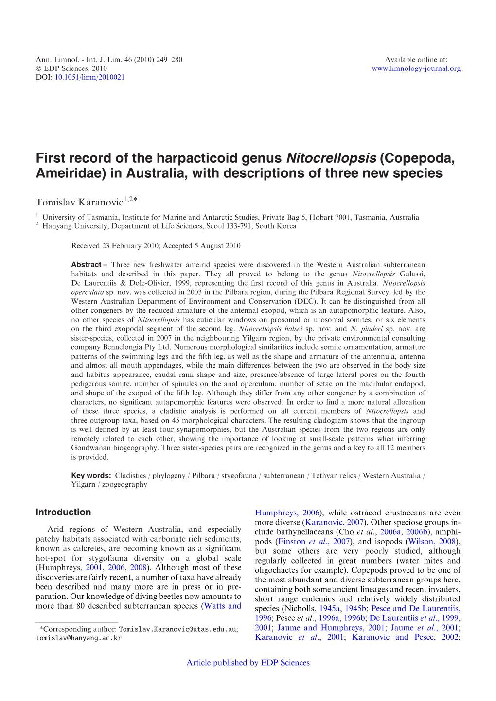 Copepoda, Ameiridae) in Australia, with Descriptions of Three New Species