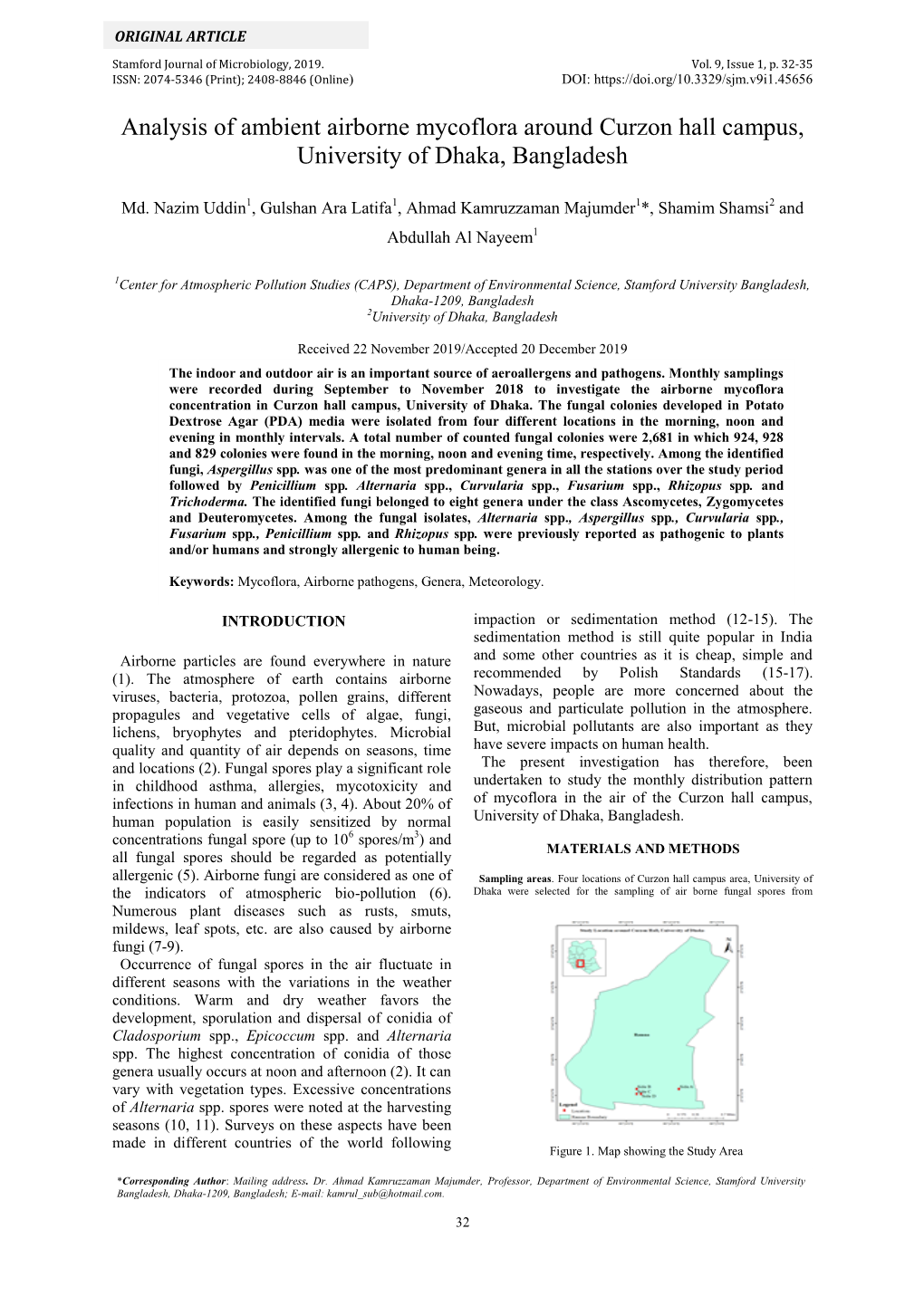 Analysis of Ambient Airborne Mycoflora Around Curzon Hall Campus, University of Dhaka, Bangladesh