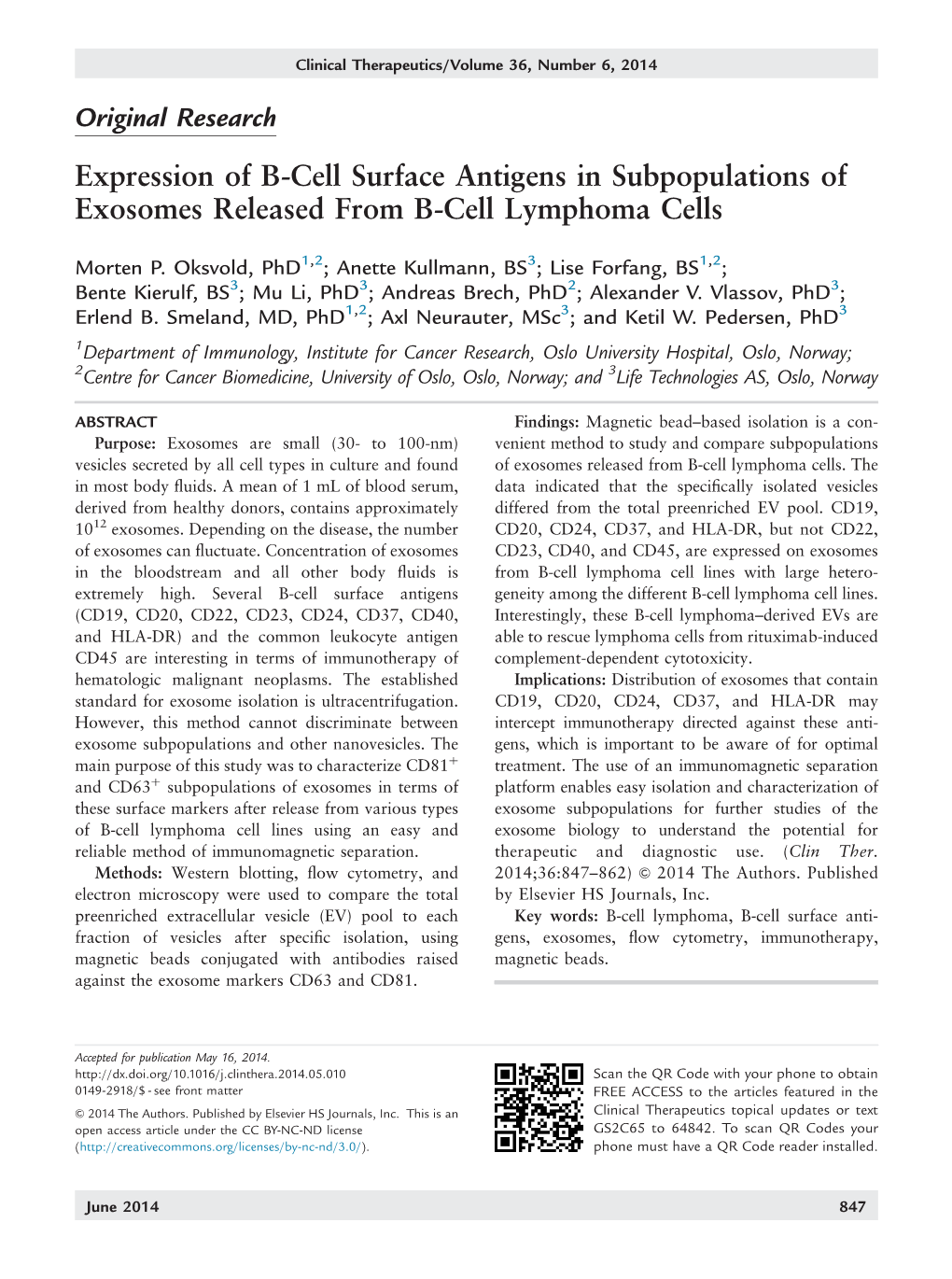 Expression of B-Cell Surface Antigens in Subpopulations of Exosomes Released from B-Cell Lymphoma Cells