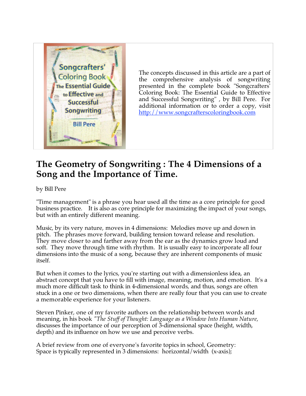 The Geometry of Songwriting : the 4 Dimensions of a Song and the Importance of Time. by Bill Pere