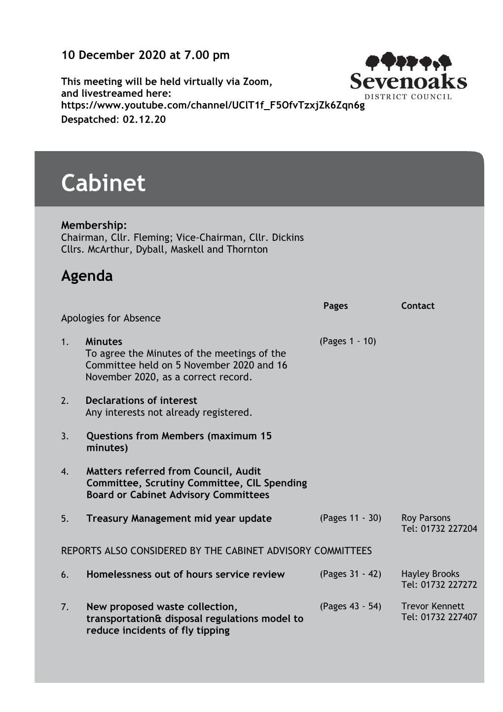 (Public Pack)Agenda Document for Cabinet, 10/12/2020 19:00