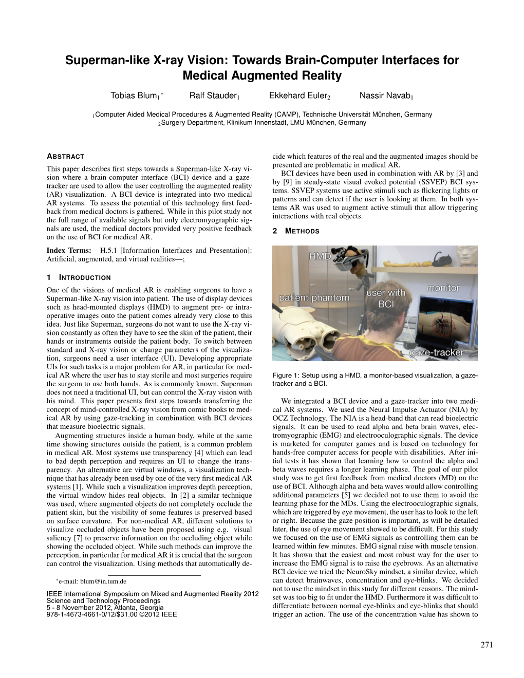 Superman-Like X-Ray Vision: Towards Brain-Computer Interfaces for Medical Augmented Reality