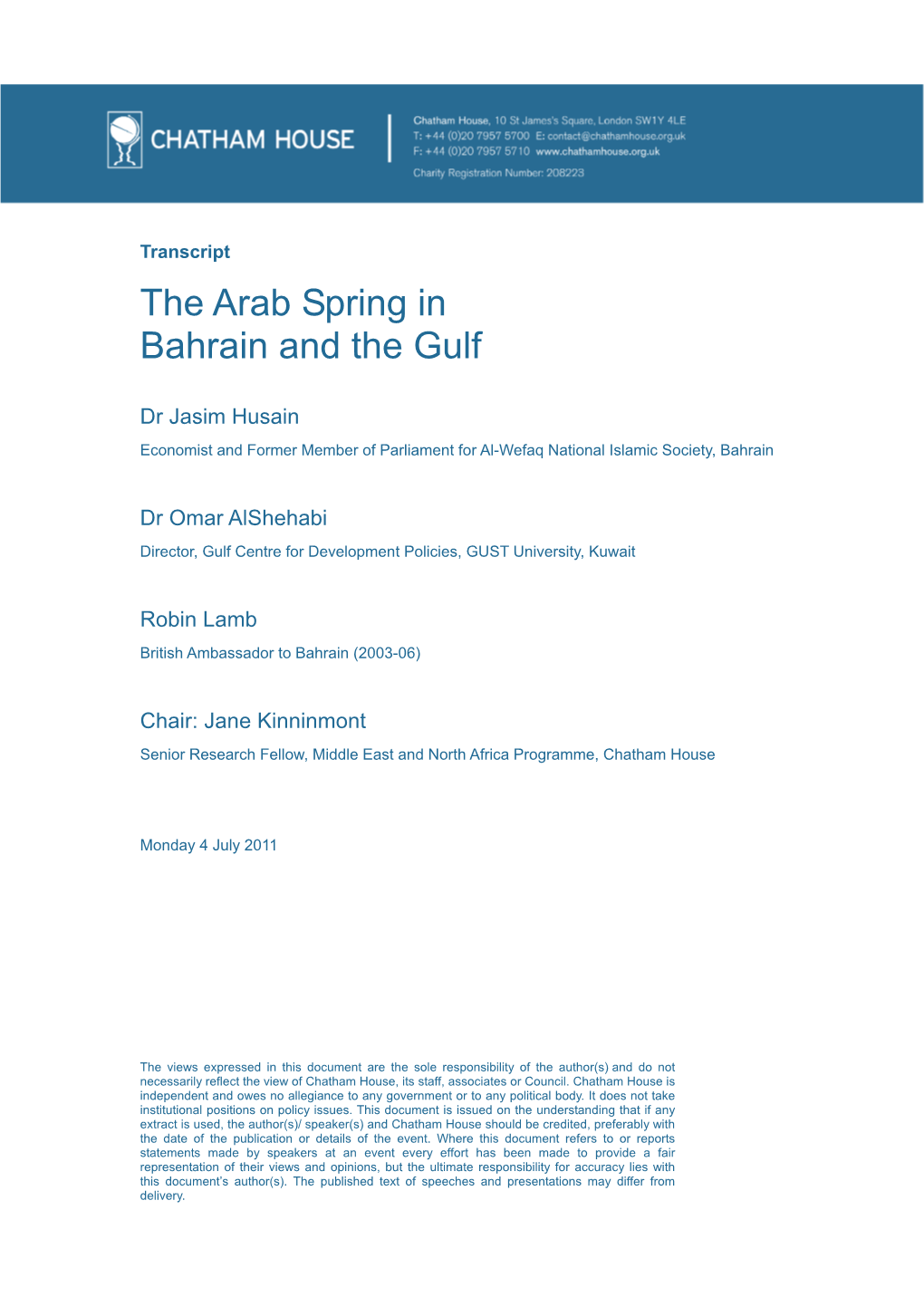 The Arab Spring in Bahrain and the Gulf