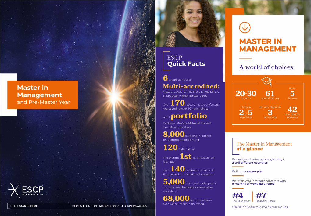 MASTER in MANAGEMENT ESCP Quick Facts a World of Choices