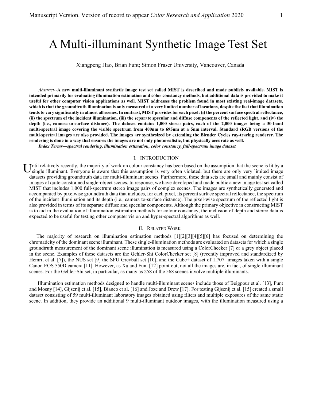 A Multi-Illuminant Synthetic Image Test Set