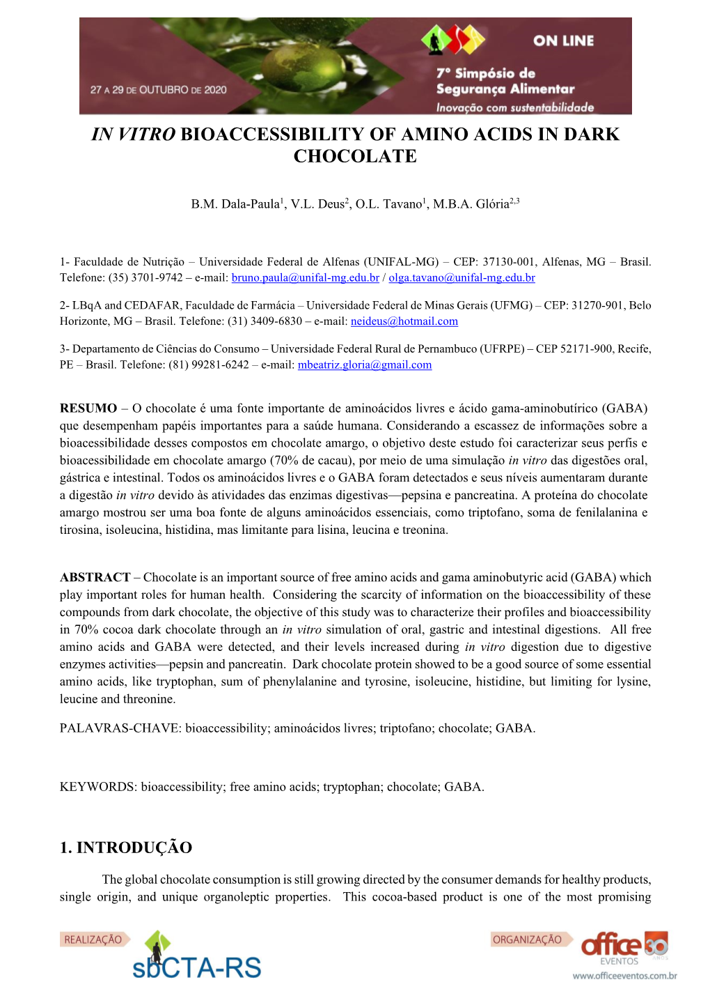 In Vitro Bioaccessibility of Amino Acids in Dark Chocolate
