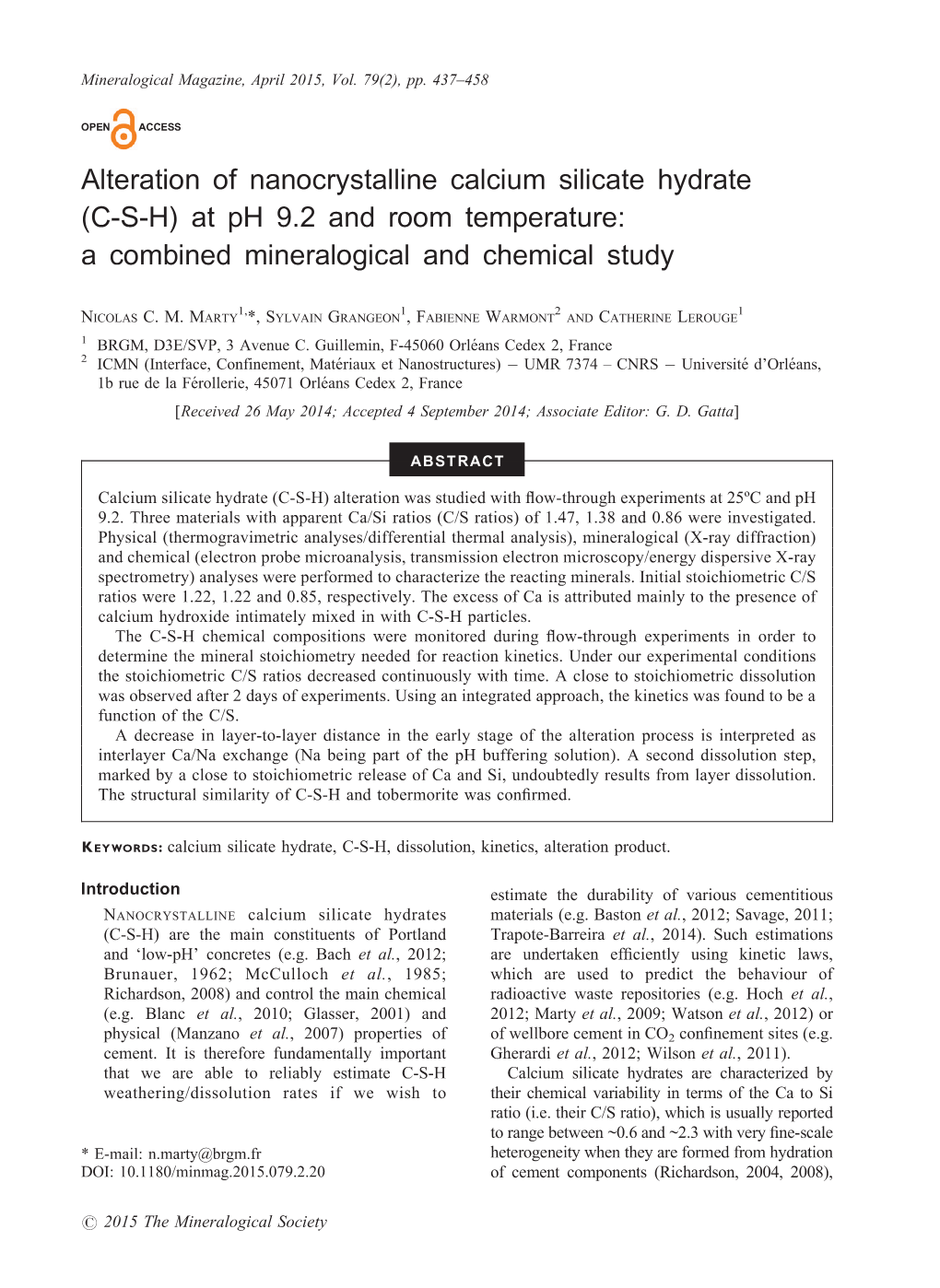 Alteration of Nanocrystalline Calcium Silicate Hydrate (CSH)