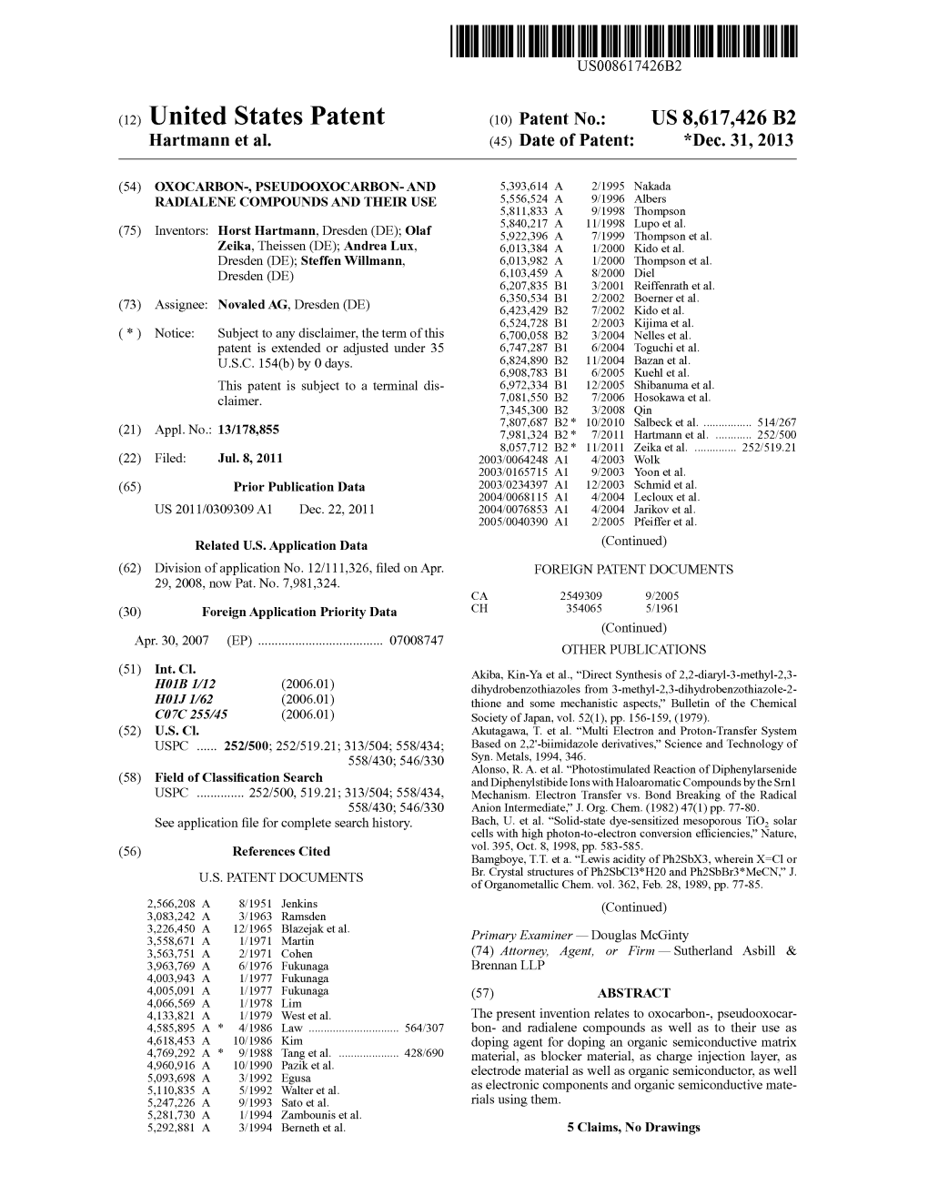 (12) United States Patent (10) Patent No.: US 8,617.426 B2 Hartmann Et Al