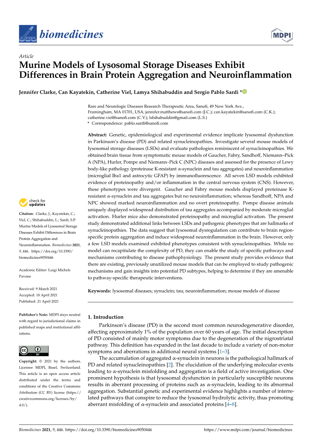 Murine Models of Lysosomal Storage Diseases Exhibit Differences in Brain Protein Aggregation and Neuroinflammation