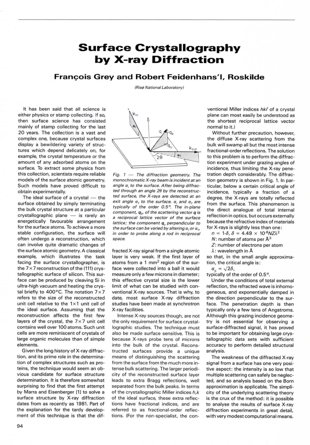 Surface Crystallography by X-Ray Diffraction