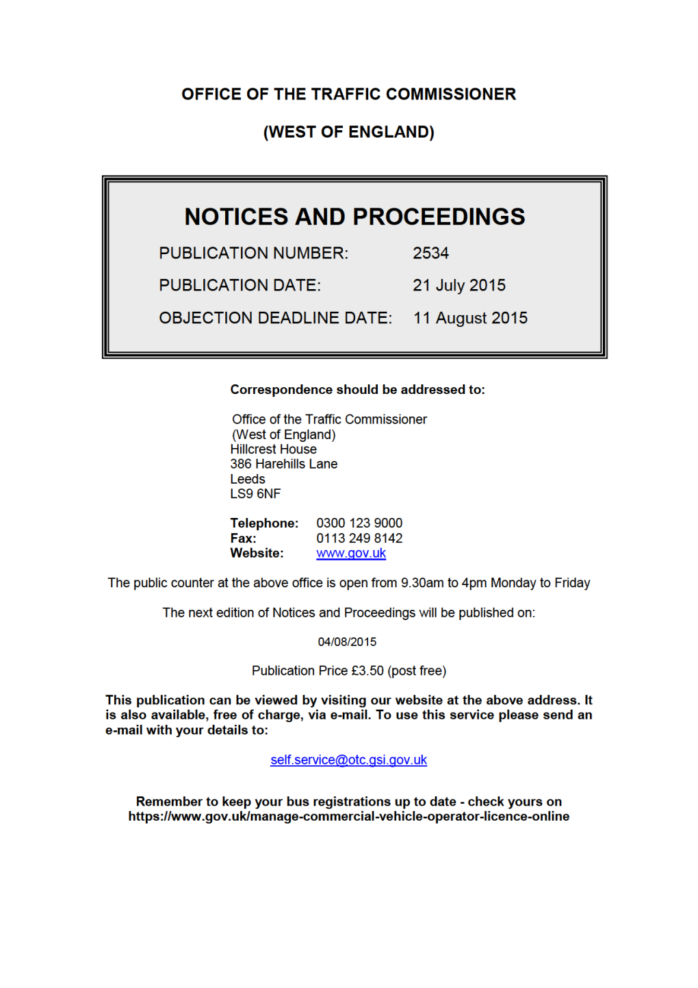 NOTICES and PROCEEDINGS 21 July 2015