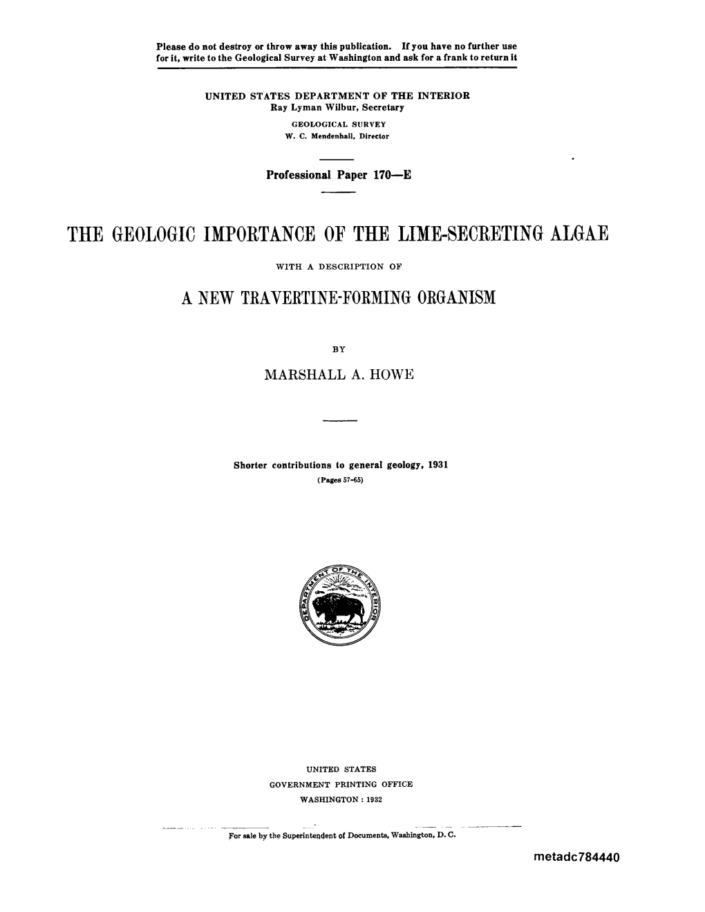 The Geologic Importance of the Lime-Secreting Algae