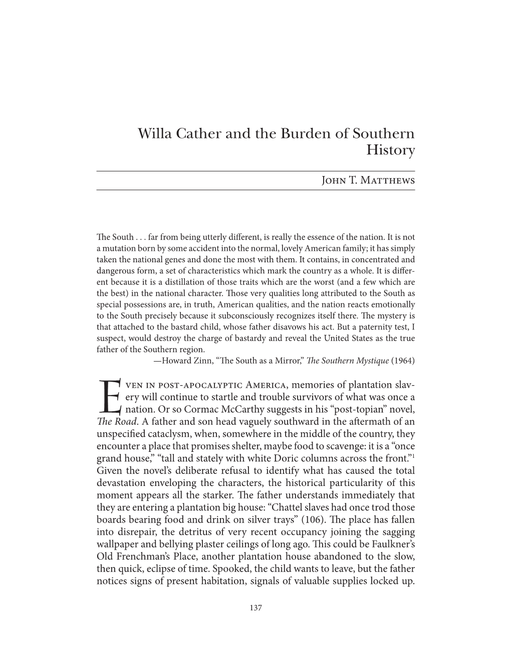 Willa Cather and the Burden of Southern History