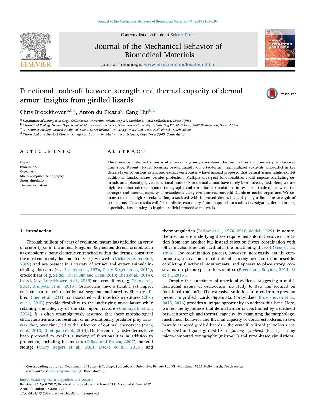 Functional Trade-Off Between Strength and Thermal Capacity of Dermal Armor Insights from Girdled Lizards