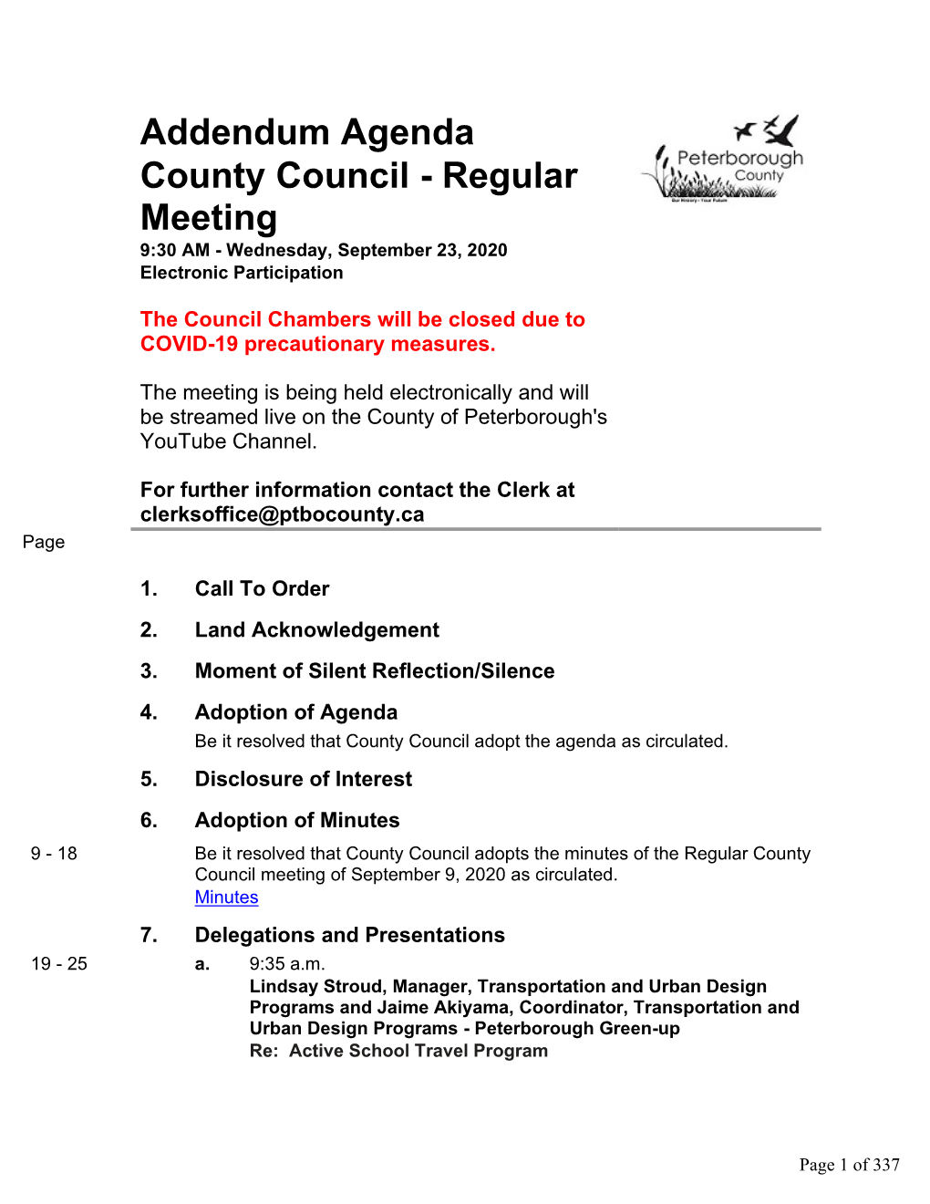 Addendum Agenda County Council - Regular