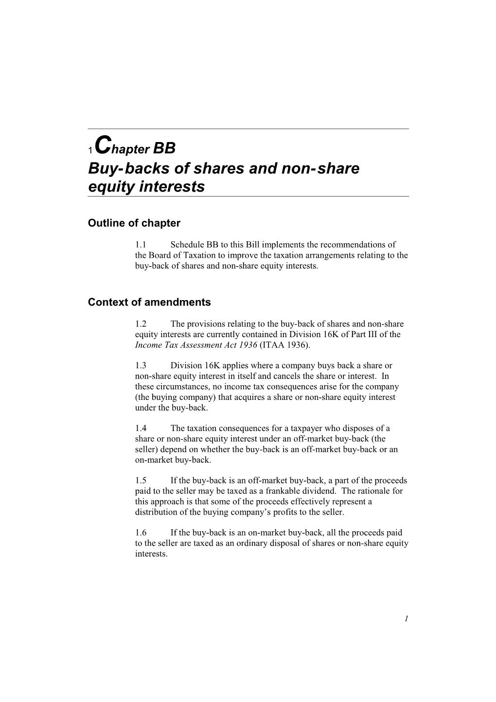 Buy Backs of Shares and Non Share Equity Interests