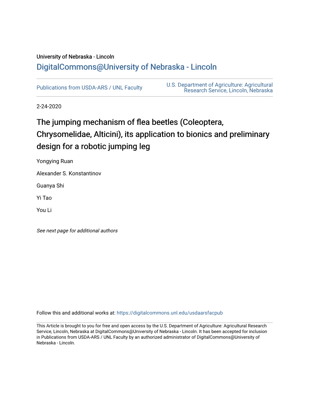 The Jumping Mechanism of Flea Beetles (Coleoptera, Chrysomelidae, Alticini), Its Application to Bionics and Preliminary Design for a Robotic Jumping Leg