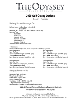 2020 Golf Outing Options Monday - Thursday