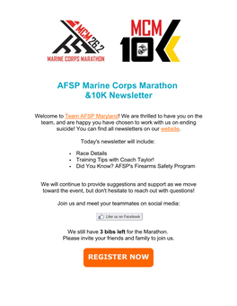 AFSP Marine Corps Marathon &10K Newsletter