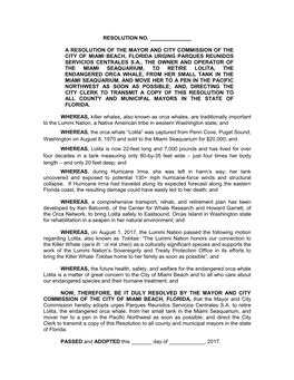 A Resolution of the Mayor and City Commission of the City of Miami Beach, Florida Urging Parques R