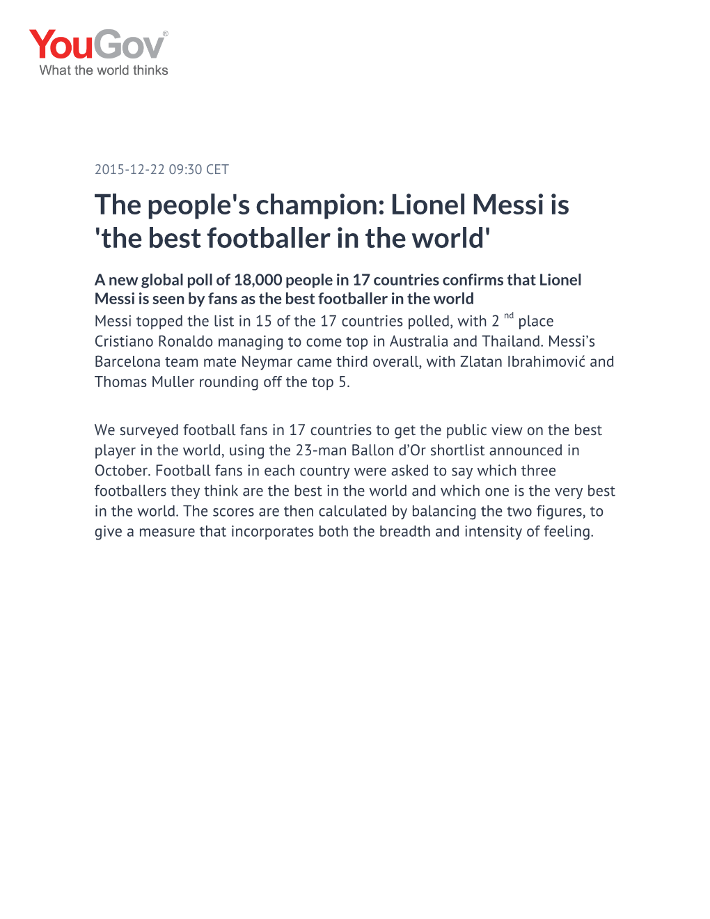 The People's Champion: Lionel Messi Is 'The Best Footballer in the World'