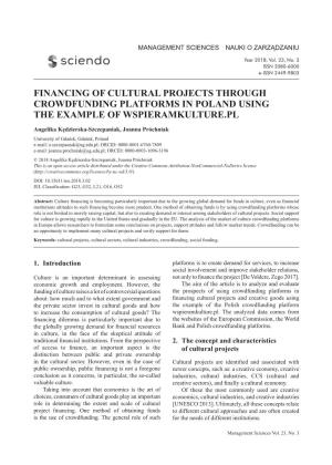 Financing of Cultural Projects Through Crowdfunding Platforms in Poland Using the Example of Wspieramkulture.Pl