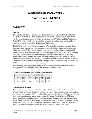 May-June 2009 Twin Lakes Wilderness Evaluation