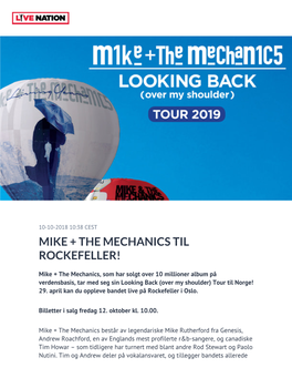 Mike + the Mechanics Til Rockefeller!
