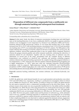 Preparation of Different Zinc Compounds from a Smithsonite Ore Through Ammonia Leaching and Subsequent Heat Treatment